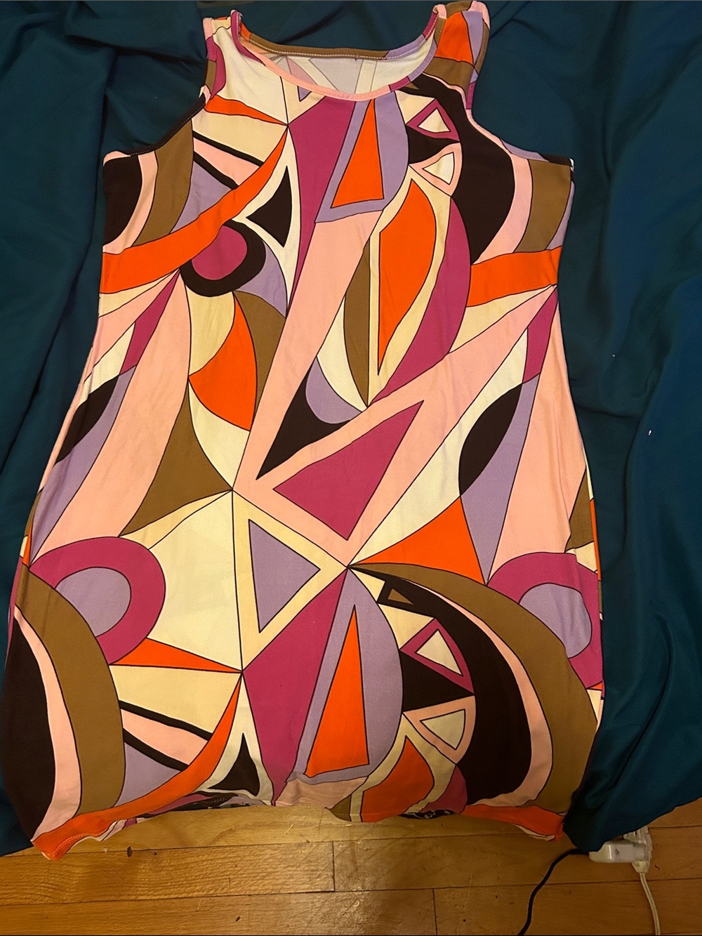 Abstract Geometric Sleeveless Shift Dress - Pink, Orange, Purple, Brown